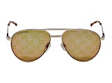 Gucci Gold Tone Aviator Frame / Brown Logo Mirrored Lenses Sunglasses
