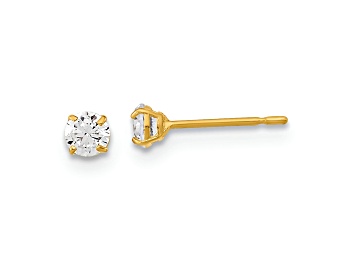 Picture of 14K Yellow Gold 3mm Round Cubic Zirconia Basket Set Stud Earrings
