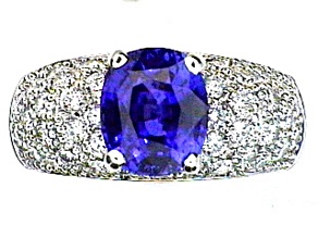 Cushion Blue Sapphire and White Diamond 18K White Gold Ring. 4.14 CTW