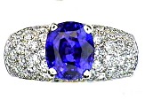 Cushion Blue Sapphire and White Diamond 18K White Gold Ring. 4.14 CTW