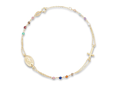 Bellissima Gold 14K Yellow Gold Lapis, Garnet, Rose Quartz, Chalcedony Beaded Bracelet