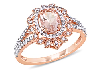 Picture of Morganite and Diamond 10K Rose Gold Floral Ring 0.88ctw
