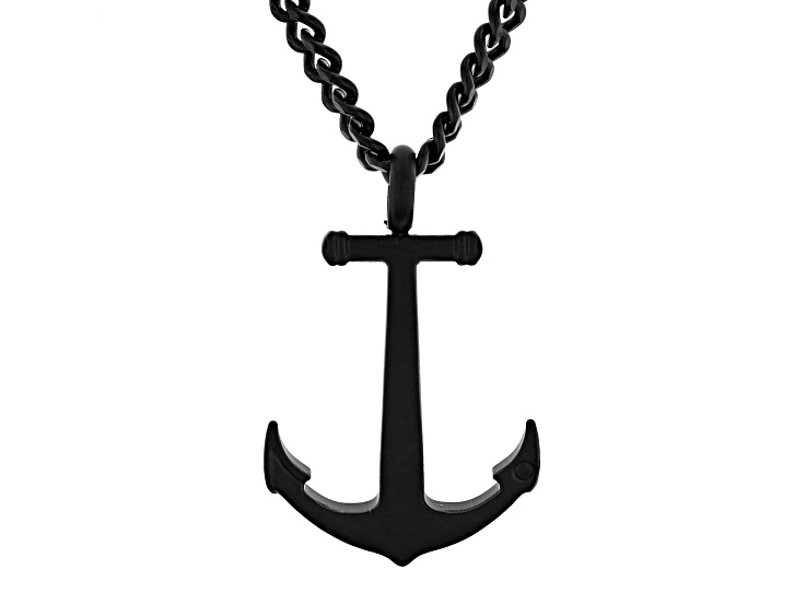 Black Ion-Plated Stainless Steel Anchor Pendant With Chain