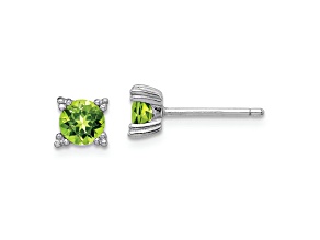 Sterling Silver Rhodium-plated Round 5mm Peridot Post Earrings