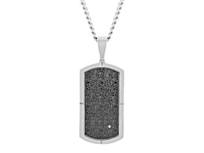 Stainless Steel and Diamond Accent Textured Dog Tag Pendant With Chain