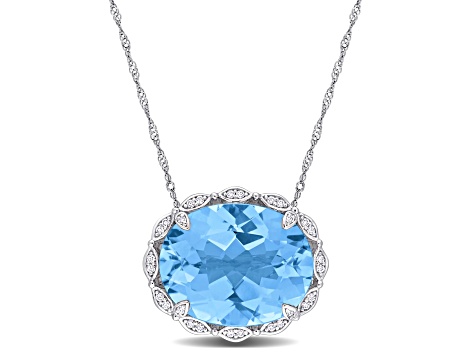 Sky Blue Topaz & Diamond 14K White Gold Pendant With Chain 24.88ctw