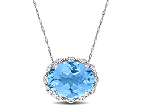 Sky Blue Topaz & Diamond 14K White Gold Pendant With Chain 24.88ctw