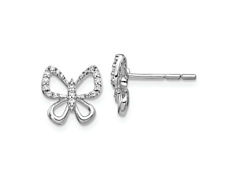 Rhodium Over 14K White Gold 10mm Diamond Butterfly Stud Earrings