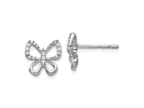 Rhodium Over 14K White Gold 10mm Diamond Butterfly Stud Earrings