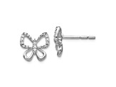 Rhodium Over 14K White Gold 10mm Diamond Butterfly Stud Earrings