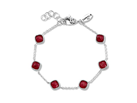 Silver Treasures by Samuel B. Sterling Silver 6 Station 6mm Briolette Ruby Bracelet