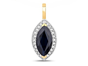 Blue Sapphire and White Diamond Marquise Shaped 10K White Gold Halo Pendant 2.29ctw