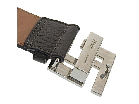 Fendi Mens FF Metal Buckle Dark Brown Grain Calf Leather