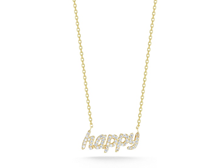 Sterling Statements 14K Yellow Gold Over Sterling Silver Pave happy Pendant Necklace