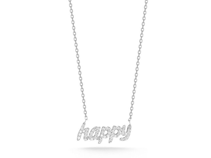 Sterling Statements Rhodium Over Sterling Silver Pave happy Pendant Necklace
