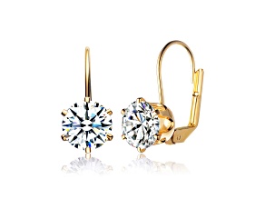 Clear 6MM Cubic Zirconia, 14K Gold Plated over Sterling Silver Classic Leverback Earrings