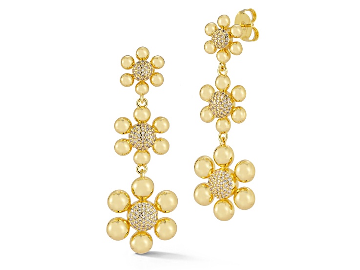 Rachel Zoe 14K Gold Over Brass Pave Triple Graduating Flower Dangle Earrings