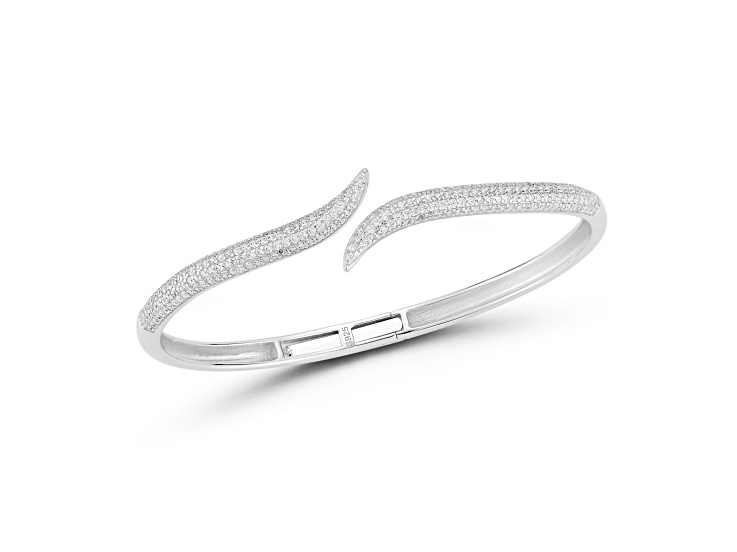 Rachel Zoe Rhodium Over Sterling Silver Pave Cubic Zirconia Bypass Bangle Bracelet
