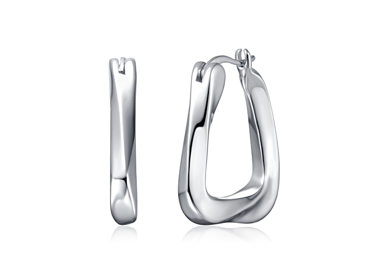 Rhodium Plated over Brass Wavy Twisted Hoop Earrings