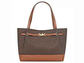 Michael Kors Reed Large Belted Tote Shoulder Handbag in Exotic Brown