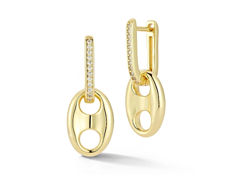 Rachel Zoe 14K Yellow Gold Over Sterling Silver Cubic Zirconia Puffed Mariner Link Charm Earrings