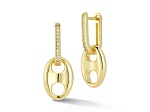 Rachel Zoe 14K Yellow Gold Over Sterling Silver Cubic Zirconia Puffed Mariner Link Charm Earrings