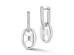 Rachel Zoe Rhodium Over Sterling Silver Cubic Zirconia Puffed Mariner Link Charm Earrings