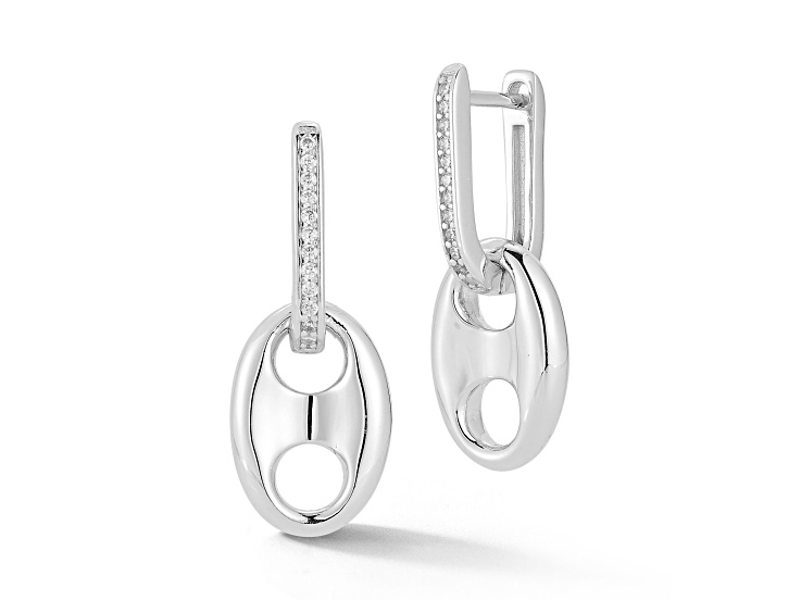 Rachel Zoe Rhodium Over Sterling Silver Cubic Zirconia Puffed Mariner Link Charm Earrings