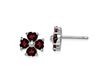 Picture of Sterling Silver Rhodium-plated Garnet Flower Post Earrings