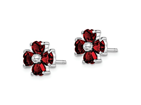 Sterling Silver Rhodium-plated Garnet Flower Post Earrings