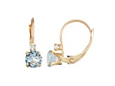 Aquamarine Simulant and White Zircon 10K Yellow Gold Dangle Earrings 1.00ctw