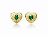 Emerald Cubic Zirconia, 14k Gold Plated over Sterling Silver Sunray Heart Stud Earrings