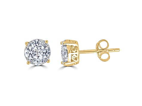 Lab Grown White Diamond 14K Yellow Gold Over Silver Stud Earrings 0.50ctw