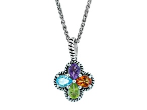 EFFY Sterling Silver Amethyst, Blue Topaz, Citrine and Peridot Pendant with Chain 2.78ctw