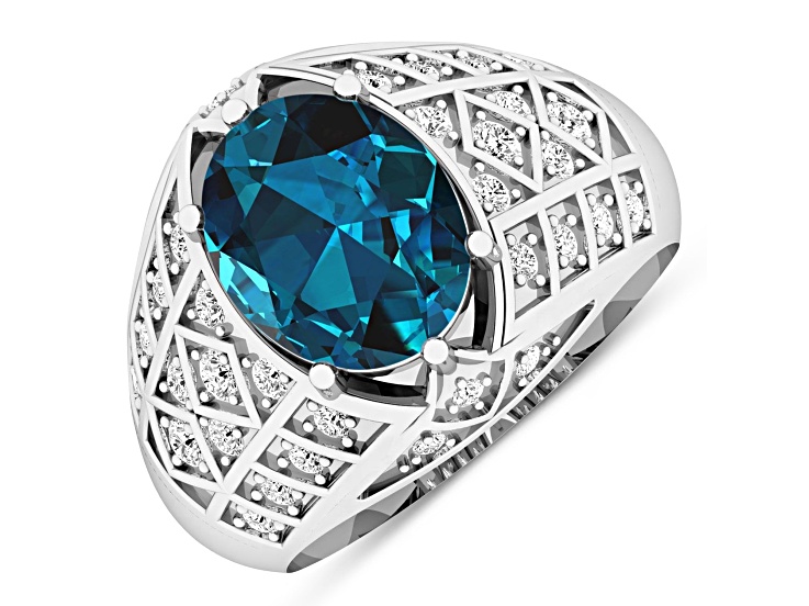 3.12ctw London Blue Topaz and Diamond 14K White Gold Halo Ring