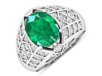 Picture of 2.45ctw Green Emerald and Diamond 14K White Gold Halo Ring