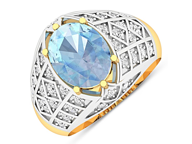2.32ctw Blue Aquamarine and Diamond 14K Yellow Gold Halo Ring