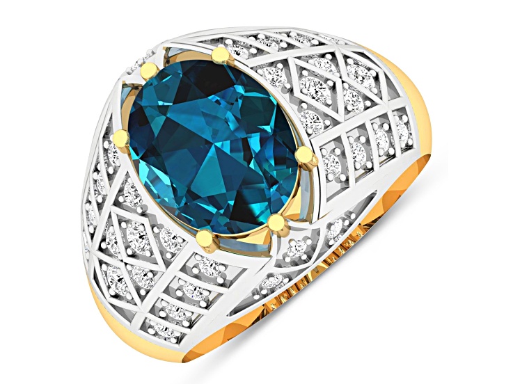 3.12ctw London Blue Topaz and Diamond 14K Yellow Gold Halo Ring