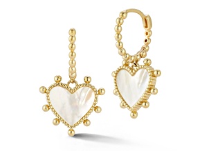 Bellissima Gold 14K Yellow Gold Mother of Pearl Beaded Heart Charm Dangle Earrings