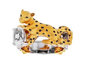White Quartz Rhodium & 24K Yellow Gold Over Palladium Sterling Silver Panther Ring 1.16ct