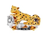 White Quartz Rhodium & 24K Yellow Gold Over Palladium Sterling Silver Panther Ring 1.16ct
