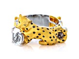 White Quartz Rhodium & 24K Yellow Gold Over Palladium Sterling Silver Panther Ring 1.16ct