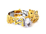 White Quartz Rhodium & 24K Yellow Gold Over Palladium Sterling Silver Panther Ring 1.16ct