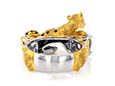 White Quartz Rhodium & 24K Yellow Gold Over Palladium Sterling Silver Panther Ring 1.16ct