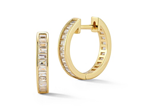 Sterling Statements 14K Yellow Gold Over Sterling Silver Baguette CZ Hoops