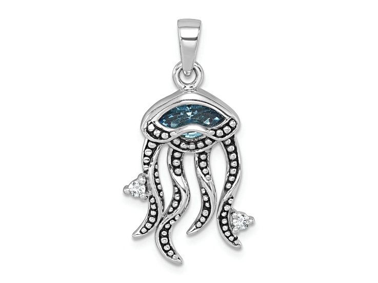Rhodium Over Sterling Silver Polished Crystal and Cubic Zirconia Jelly Fish Pendant
