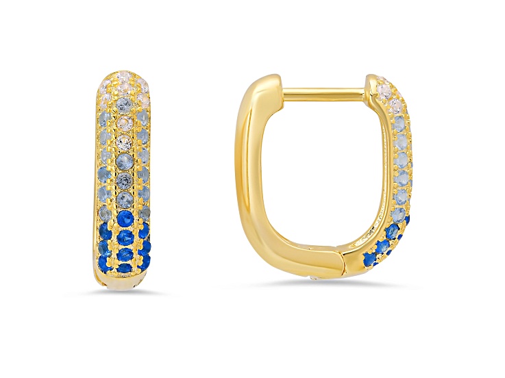 Blue And White Cubic Zirconia 14k Yellow Gold Over Sterling Silver Earrings 0.42ctw