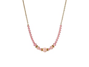 Yellow Base Metal Graduated Pink Multi Bead Necklace 16 inch Adj.