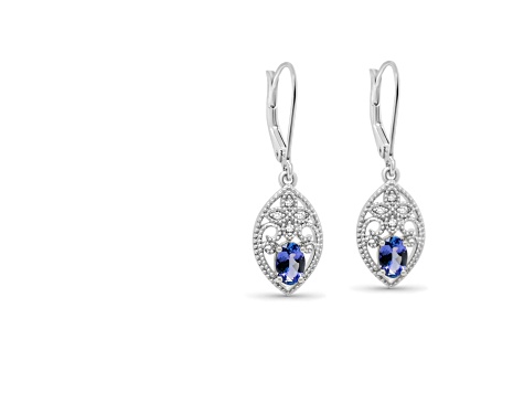 Oval Tanzanite and CZ Rhodium Over Sterling Silver Earrings, 0.50ctw