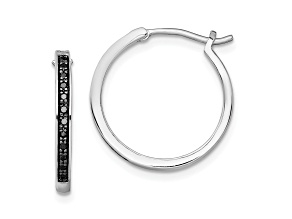 Rhodium Over Sterling Silver Black Diamond Accent Hoop Earrings